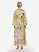 Elegant Floral Print Bell Sleeve Maxi Dress