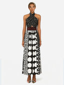 Retro Black & White Polka Dot Backless Maxi Dress