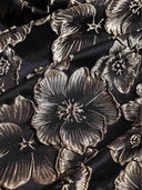 Elegant Gold Floral Jacquard Midi Dress