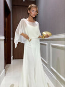 Elegant Chiffon Cape Top & Wide-Leg Pants Two-Piece Set