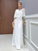 Elegant Chiffon Cape Top & Wide-Leg Pants Two-Piece Set