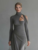 Casual Silky Stretch Pleated Cutout Maxi Dress