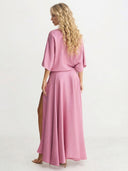 Elegant Satin Flowing Wrap Midi Dress