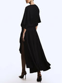 Elegant Satin Flowing Wrap Midi Dress