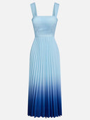 Elegant Gradient Pleated Square Neck A-Line Midi Dress