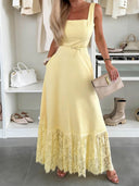 Elegant Square Neck Tie-Up Lace Maxi Dress