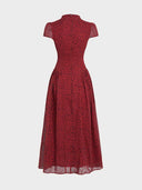 Retro Floral Pleated Flowy Midi Dress