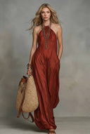 Striped Halter-Neck Maxi Dress