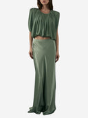 Elegant Ruched Crop Top & Satin Midi Skirt Set
