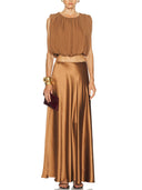 Elegant Ruched Crop Top & Satin Midi Skirt Set