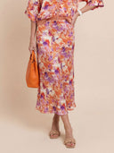Exquisite Floral Print Satin Batwing Sleeve Shirt