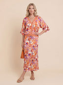 Exquisite Floral Print Satin Batwing Sleeve Shirt