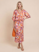Exquisite Floral Print Satin High-Waisted Midi Skirt