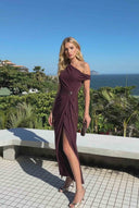 Off-shoulder Pleated Maxi Dress