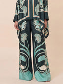 Elegant Abstract Print Satin Cape Sleeve Shirt