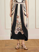 Elegant Satin Abstract Print Asymmetrical Top & Skirt Two-Piece Set