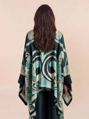 Elegant Abstract Print Satin Cape Sleeve Shirt