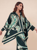 Elegant Abstract Print Satin Shirt & Wide Leg Pants Set