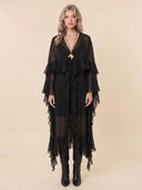 Elegant Tulle Ruffled Flowy Beach Maxi Dress