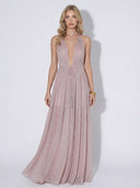 Elegant Tulle Pleated Evening Gown Maxi Dress