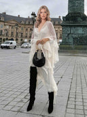 Elegant Tulle Ruffled Flowy Beach Maxi Dress