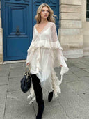 Elegant Tulle Ruffled Flowy Beach Maxi Dress
