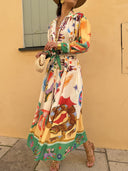 Unique Tarot Print Button-Up Shirt Maxi Dress