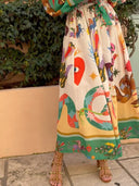Unique Tarot Print Button-Up Shirt Maxi Dress