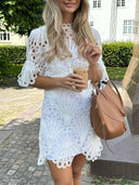 Exquisite Peacock Pattern Openwork Lace Mini Dress