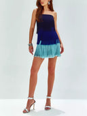 Elegant Gradient Layered Tassel Strapless Mini Dress