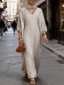 Casual V-neck Batwing Sleeve Loose Long Kaftan Dress