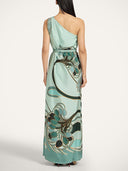 Unique Artistic New Style Printed One-Shoulder Neck Maxi Dress