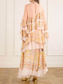 Exquisite Butterfly Print Ruffle Layered Chiffon Maxi Dress