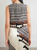Geometric Print Satin Crop Top & Midi Skirt Two Piece Set