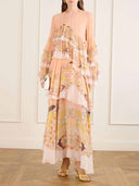 Exquisite Butterfly Print Ruffle Layered Chiffon Maxi Dress