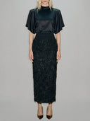 Elegant Satin Top & Sequin Feather Midi Skirt Two-Piece Set