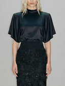 Elegant Satin Top & Sequin Feather Midi Skirt Two-Piece Set