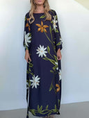 Elegant Floral Print One-Shoulder Tie-Waist Slit Midi Dress