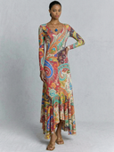 Colorful  Paisley Print V-Neck Flounce Hem Maxi Dress