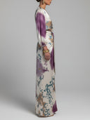 Elegant Watercolor Print Satin Long Sleeve Wrap Top