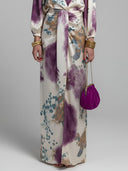 Elegant Watercolor Print Satin Long Sleeve Wrap Top