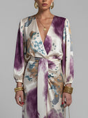 Elegant Watercolor Print Satin Top & Skirt Two-Piece Set