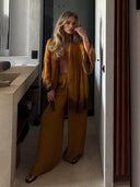 Elegant Palm Print Tassel Long-Sleeved Shirt