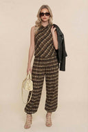 Plaid Cowl-Neck Top And Pants Set