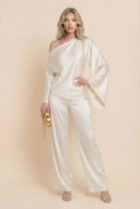 Off-Shoulder Asymmetric Shirt And Wide Leg Pants Set