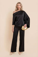 Off-Shoulder Asymmetric Shirt And Wide Leg Pants Set