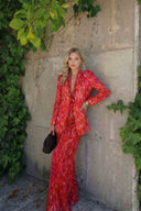Unique Printed Blazer And Wide Leg Pants Set