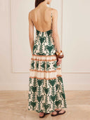 Casual Palm Tree Print V-Neck Tiered Maxi Dress