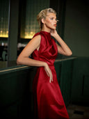 Elegant Draped Satin Cap Sleeve Midi Dress