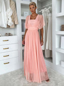Elegant Sleeveless Mesh Ruched Convertible Maxi Dress
